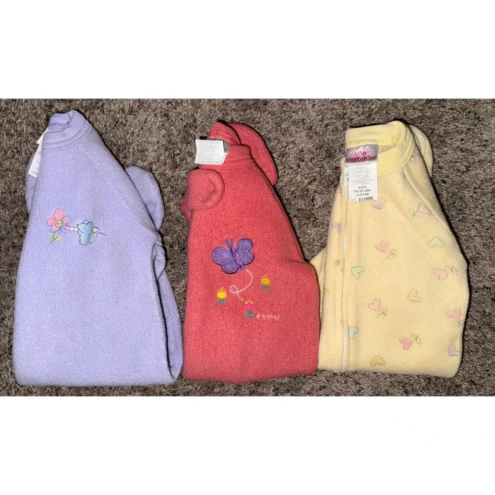 3‎ Vintage Carter's Fleece Footed Sleepers Emu Namae Pink Infant Girl  0-6 Month